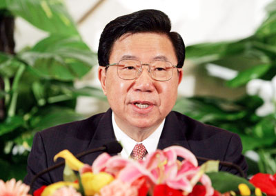 Jiang Enzhu, spokesman for the upcoming NPC session, speaks at a news conference inside the Great Hall of the People in Beijing March 4, 2006.