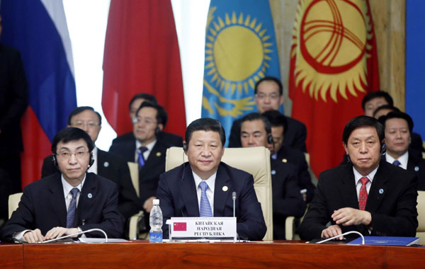 President Xi Jinping (C, front) attends the 13th Shanghai Cooperation Organization (SCO) summit in Bishkek, Kyrgyzstan, Sept 13, 2013. SCO summit promotes regional stability, cooperation