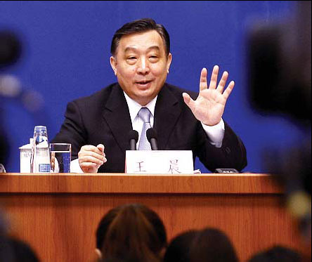 Wang Chen, minister of the State Council Information Office, talks to reporters at a news conference in Beijing on Wednesday. Government 'must utilize blogs better'