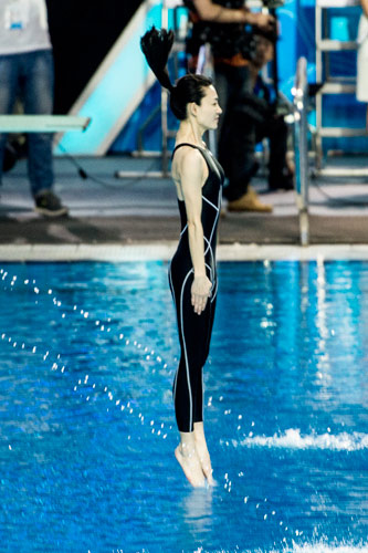 Chinese actress Wang Likun dives for the ongoing high diving show, Stars in Danger, by Jiangsu Satellite TV. Learning to stand out from the crowd