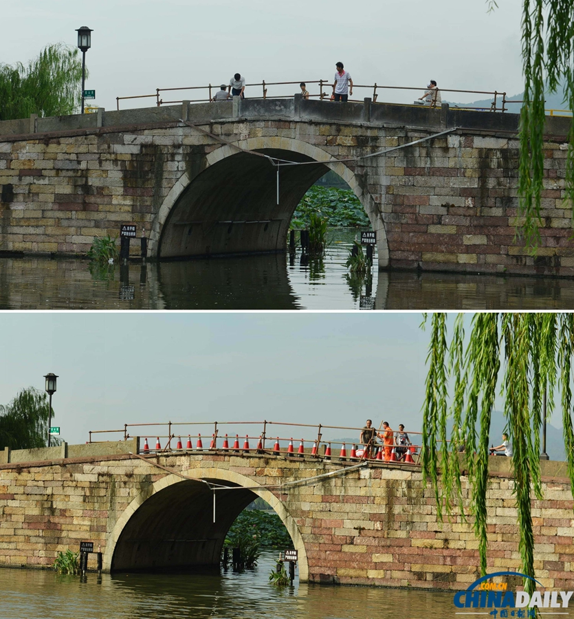 杭州西泠橋被撞石橋欄修復(fù)如初