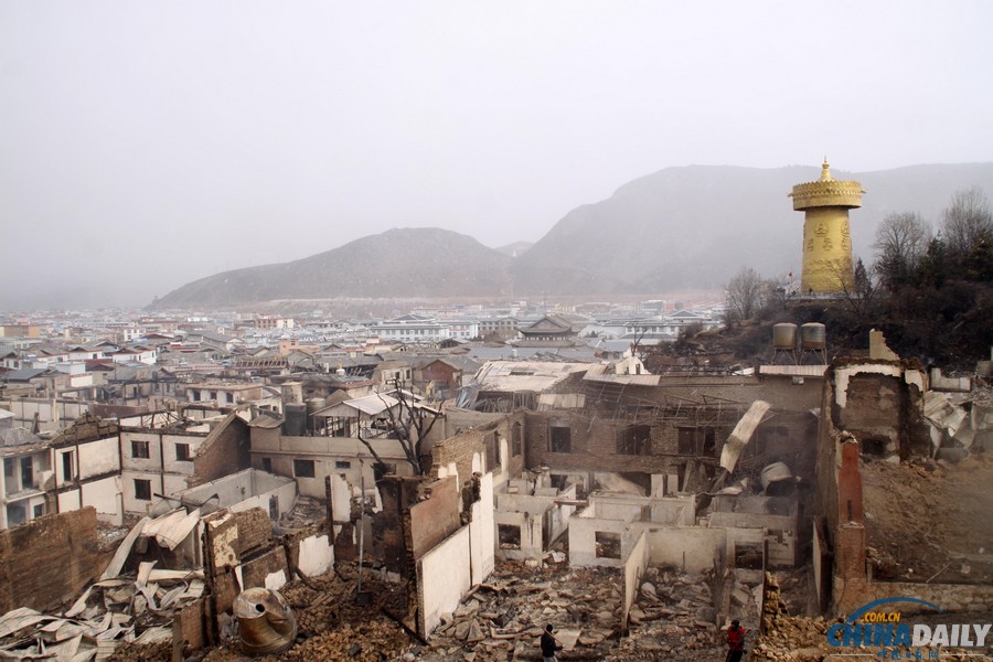 實拍香格里拉獨克宗古城災(zāi)后一片廢墟