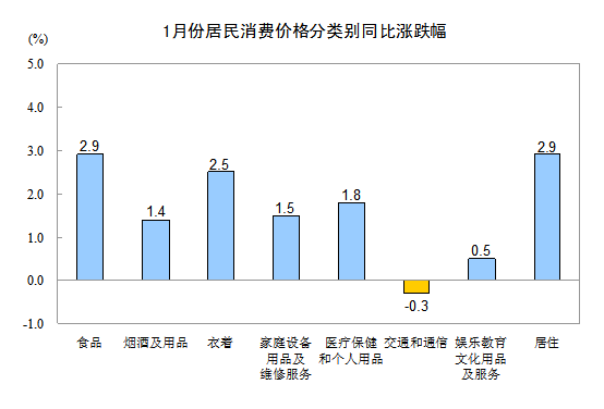 2013年1月全國居民消費(fèi)價(jià)格總水平同比上漲2.0%