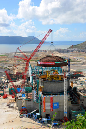 臺山核電站一期2號機組完成穹頂?shù)跹b