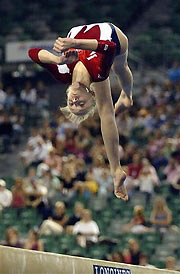 Anastasia Liukin of the United States competes in a qualifying session of the Women's Beam at the 38th Artistic Gymnastic World Championships at Rod Laver Arena in Melbourne, November 23, 2005.