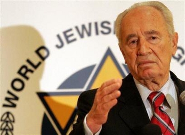 Israeli Vice Premier Shimon Peres speaks during a meeting with members of the World Jewish Congress in Jerusalem Sunday Nov 27, 2005.