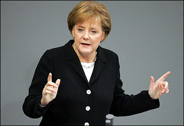 Angela Merkel of the Christian Democratic Union gives her first speech to parliament as German Chancellor at the Bundestag (lower house of parliament) in Berlin.