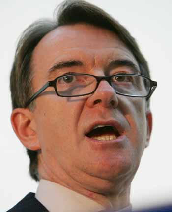 European Union trade chief Peter Mandelson speaks during a "Decent Work Decent Life" forum in Hong Kong December 12, 2005, a day before the WTO conference to be held in the territory.