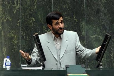 Iranian President, Mahmoud Ahmadinejad delivers his speech during a joint meeting of lawmakers and the government members, at the parliament, in Tehran, Iran, Tuesday, Jan. 3, 2006.
