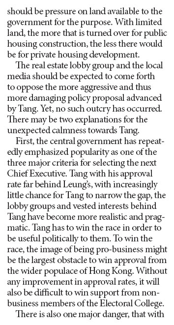 Tang's election campaign platform underscores populism
