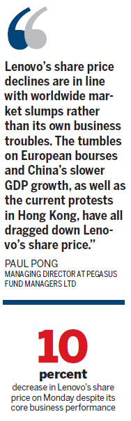 Lenovo falls amid banking optimism