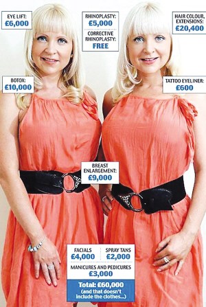 雙胞胎姐妹為求長(zhǎng)相一致多次整容