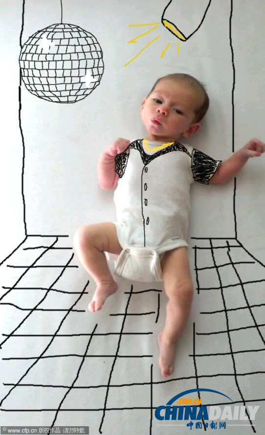 美藝術家創(chuàng)意繪畫制作寶寶萌照