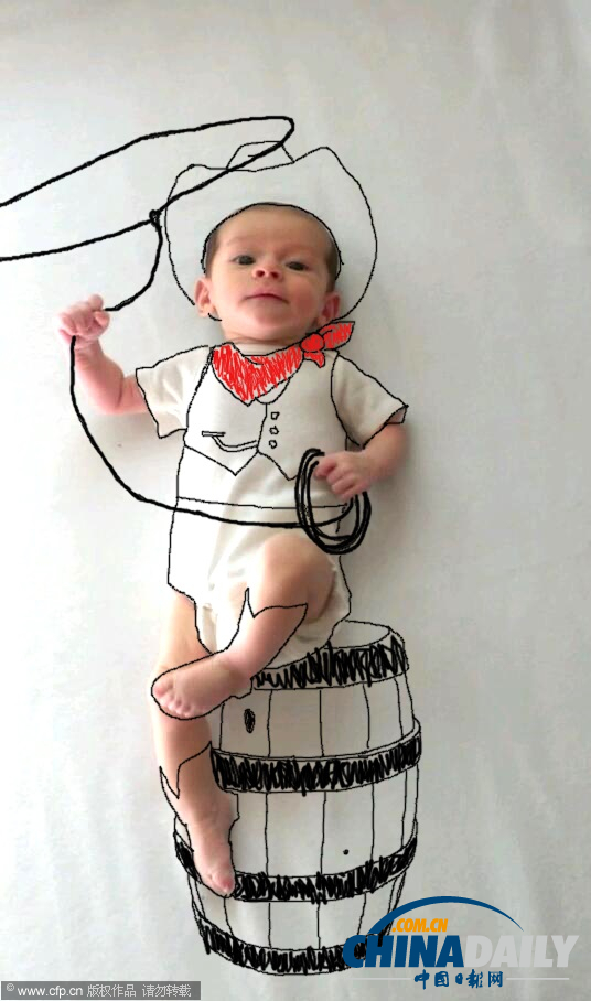 美藝術(shù)家創(chuàng)意繪畫制作寶寶萌照