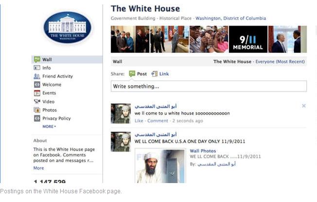 拉登“現(xiàn)身”白宮臉譜主頁 美民航飛機需戰(zhàn)斗機護航