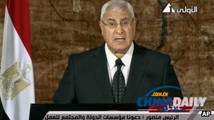 埃及臨時總統(tǒng)曼蘇爾首次發(fā)表公開講話 決心恢復國家穩(wěn)定