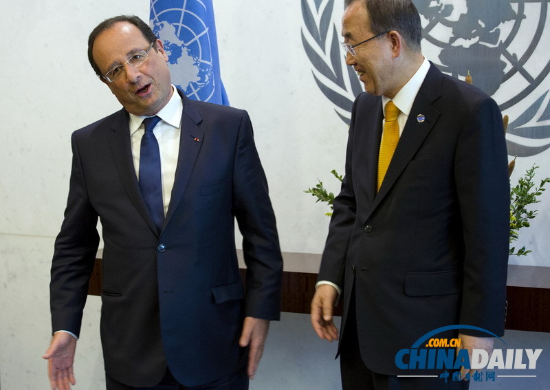 法總統(tǒng)奧朗德“歪脖”會見潘基文