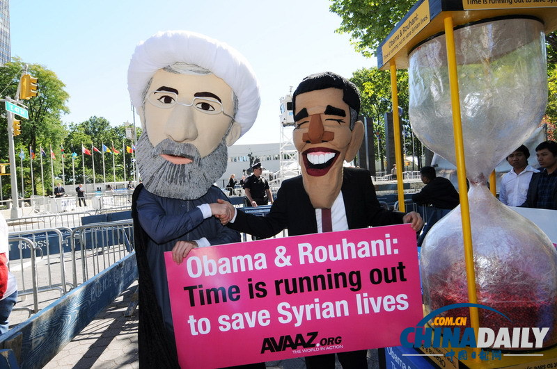 民間組織扮奧巴馬與魯哈尼 呼吁兩國助敘利亞結(jié)束內(nèi)戰(zhàn)
