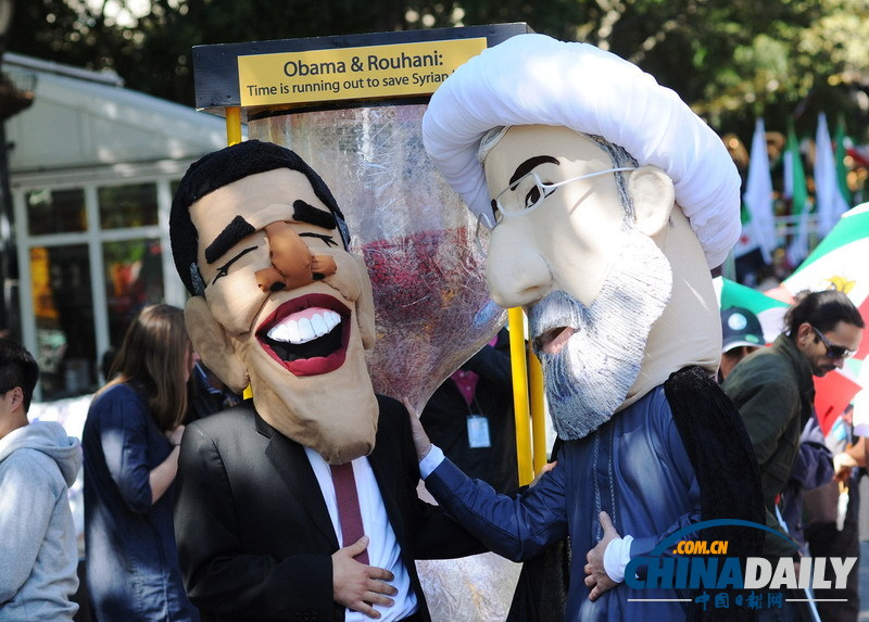 民間組織扮奧巴馬與魯哈尼 呼吁兩國助敘利亞結束內(nèi)戰(zhàn)