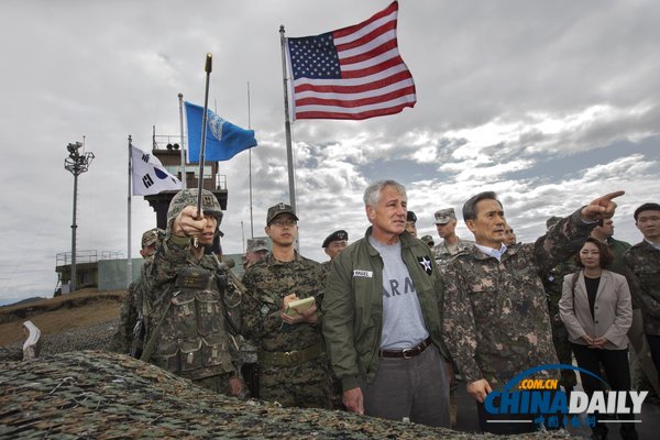 美國防長哈格爾首訪韓國 訪問板門店（組圖）