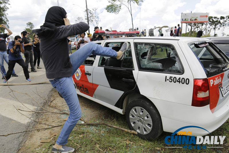 巴西民眾釋放被用于實驗狗狗 與防暴警察發(fā)生強烈沖突