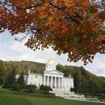 The colors of fall are seen on the lawn of the Vermont Statehouse in Montpelier Traveling through the farms and green mountains of Vermont