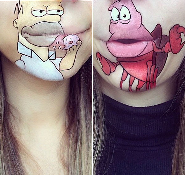 萌！藝術(shù)家嘴唇上創(chuàng)作卡通畫