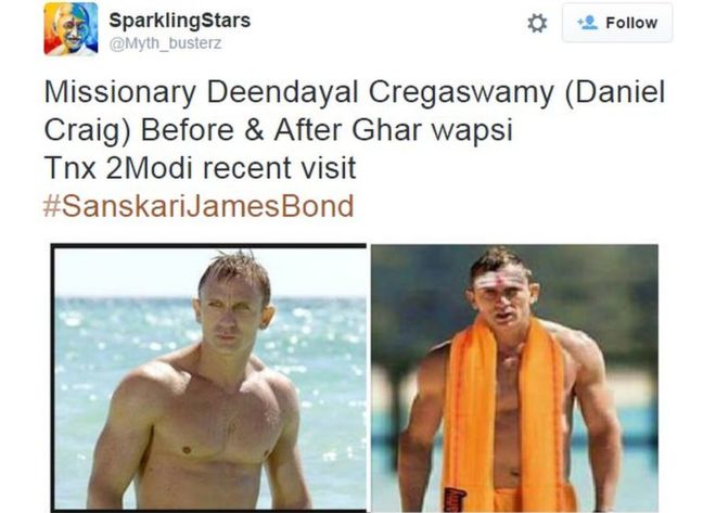 “紳士版”邦德:印度民眾調(diào)侃當(dāng)局刪減《007幽靈黨》吻戲