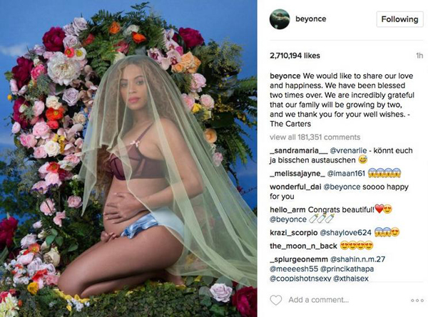 懷個(gè)孕都這么美！碧昂絲大肚照人氣創(chuàng)紀(jì)錄