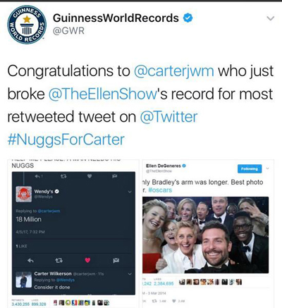 這條推文破了推特紀錄！好萊塢眾大牌不敵免費雞塊