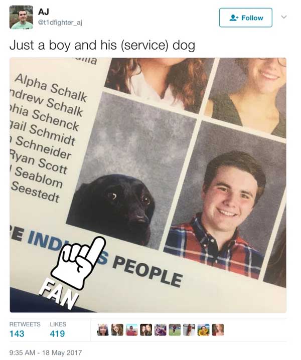 暖暖的！狗狗亮相高中畢業(yè)紀念冊