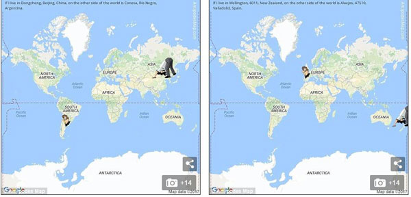 地球另一端與你相對(duì)的地方是哪里？現(xiàn)在有個(gè)地圖可以查了！