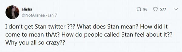 格萊美歌后克萊森金球獎現(xiàn)場“追星” stan到底啥意思？