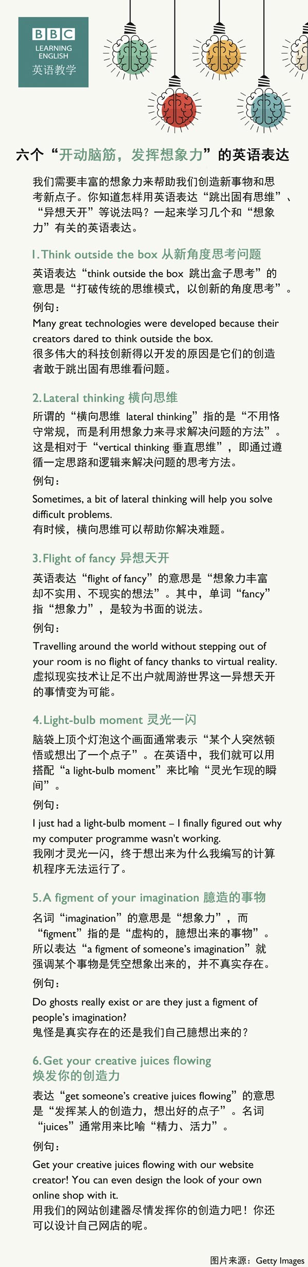 六個“開動腦筋,發(fā)揮想象力”的英語表達