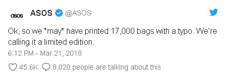 英國電商ASOS為包裝拼寫錯誤致歉，這些錯別字真的很尷尬！