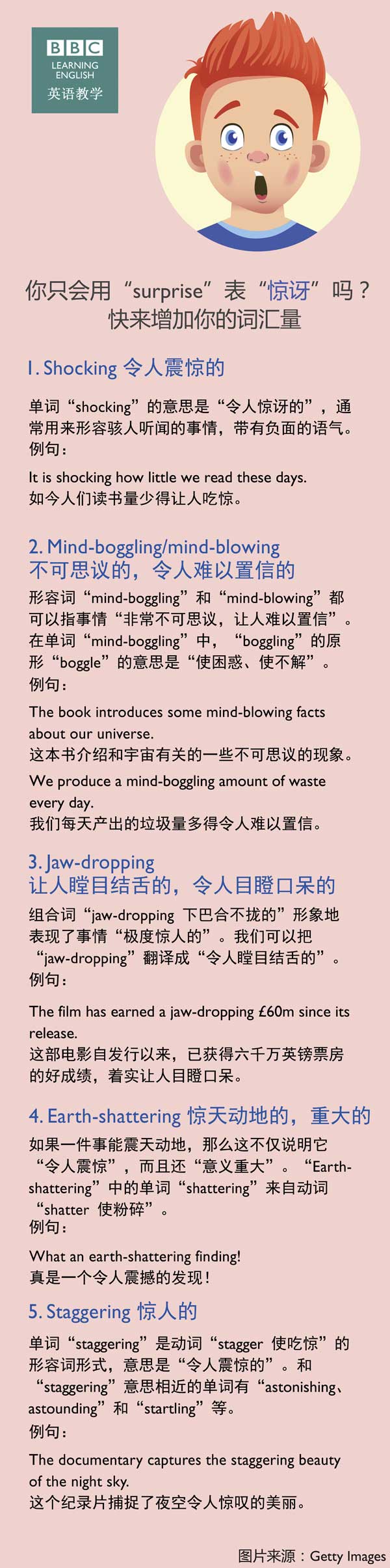 你只會用“surprise”表“驚訝”嗎？快來增加你的詞匯量