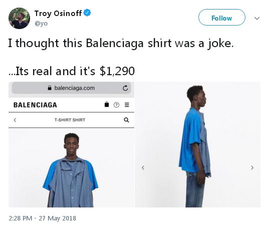 巴黎世家再次被網(wǎng)友吐槽，這件男士上衣畫風(fēng)也是一言難盡