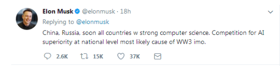 馬斯克：人工智能或?qū)е碌谌问澜绱髴?zhàn)