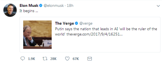 馬斯克：人工智能或?qū)е碌谌问澜绱髴?zhàn)