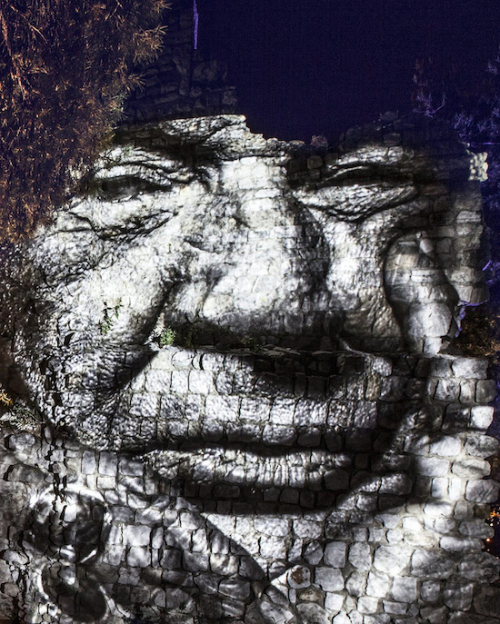 法驚現(xiàn)人臉燈光投影 巖石樹木皆成藝術品