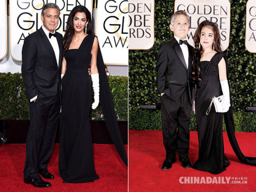 童版金球獎(jiǎng)紅毯來了！小喬治·克魯尼夫婦萌翻