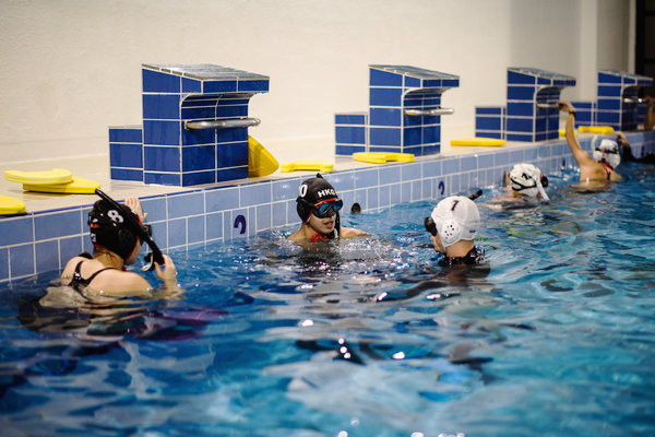 Playing hockey with fins