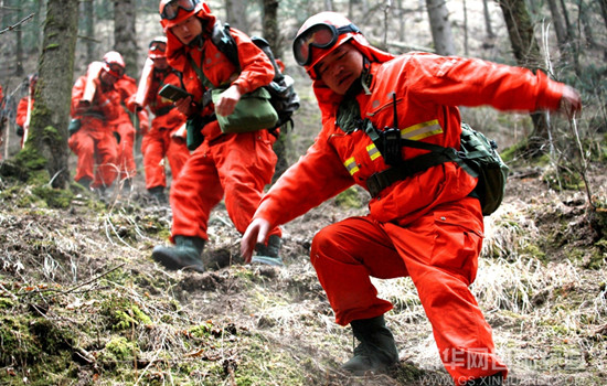 Gansu firefighters doing forest fire patrol
