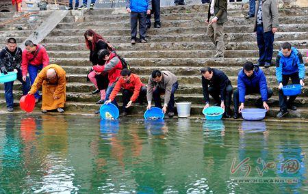 Donglan residents release fish to protect resources