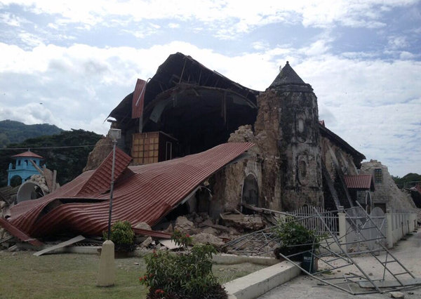 Damage to the roof and structure of the Church of San Pedro in the town Loboc, Bohol, is seen after a major 7.2 magnitude earthquake struck the region, on Oct 15, 2013. 20 killed in strong Philippine quake